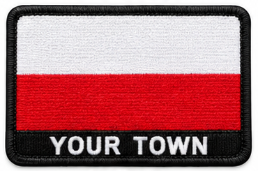 Personalised Poland embroidered flag patch with example YOUR TOWN text