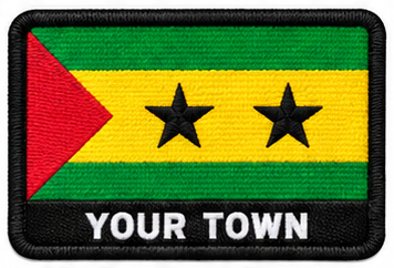 Personalised Sao Tome and Principe embroidered flag patch with example YOUR TOWN text
