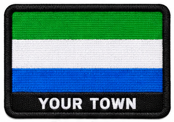 Personalised Sierra Leone embroidered flag patch with example YOUR TOWN text