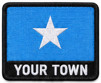 Personalised Somalia embroidered flag patch with example YOUR TOWN text
