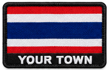 Personalised Thailand embroidered flag patch with example YOUR TOWN text
