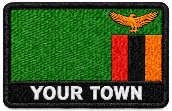 Personalised Zambia embroidered flag patch with example YOUR TOWN text