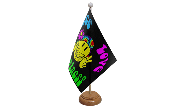Flagmania Peace, Love and Happiness wooden hand flags, 9x6 inch, pack of 12, no bases