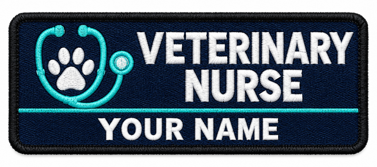 Veterinary Nurse personalised medical embroidered patch, name along the bottom, 90 x 40mm