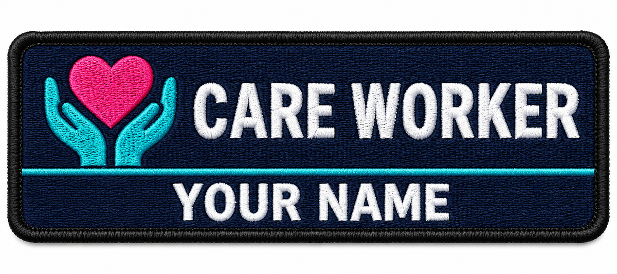 Care Worker personalised medical embroidered patch, name along the bottom, 90 x 40mm