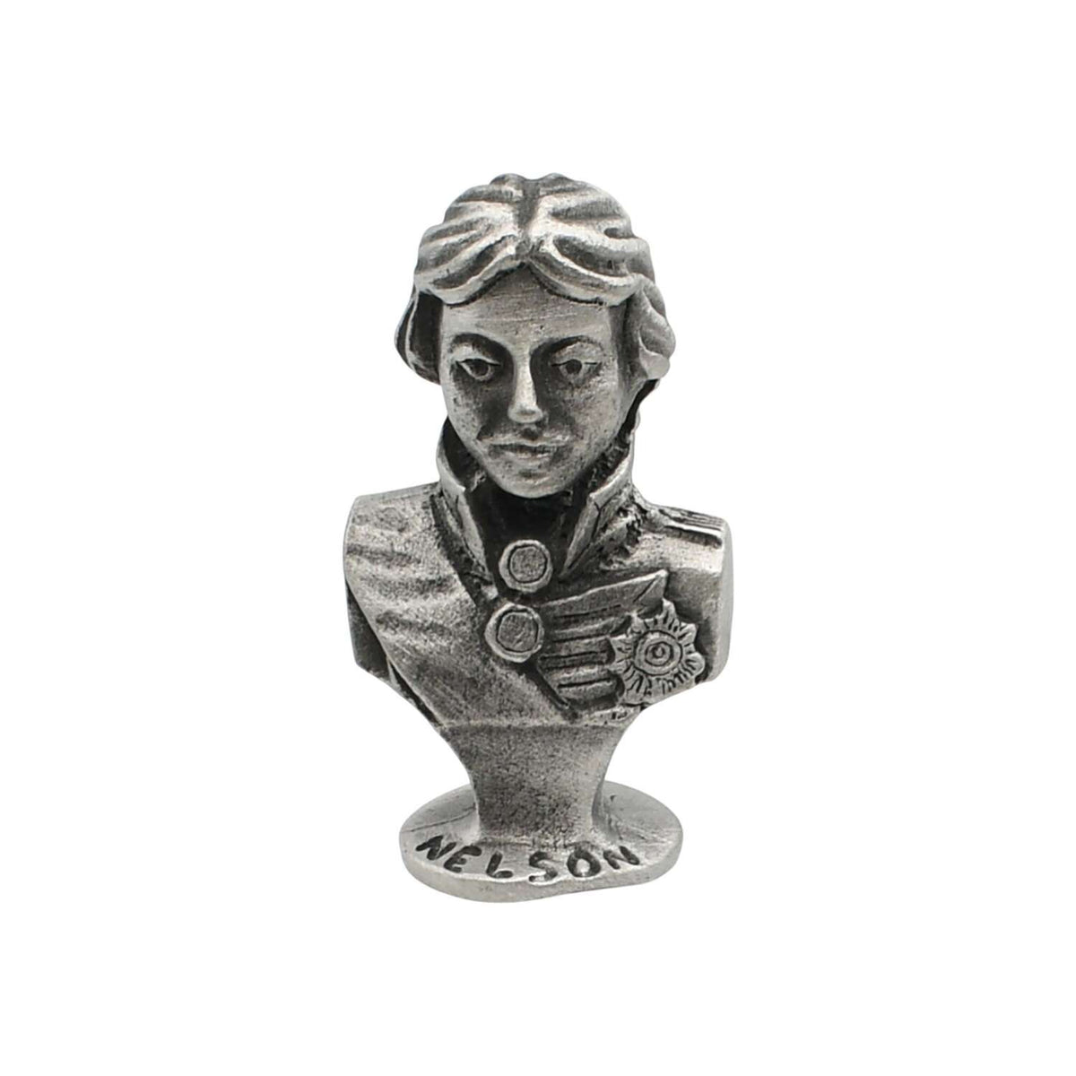 English made pewter Admiral Lord Nelson bust ornament front view with named base