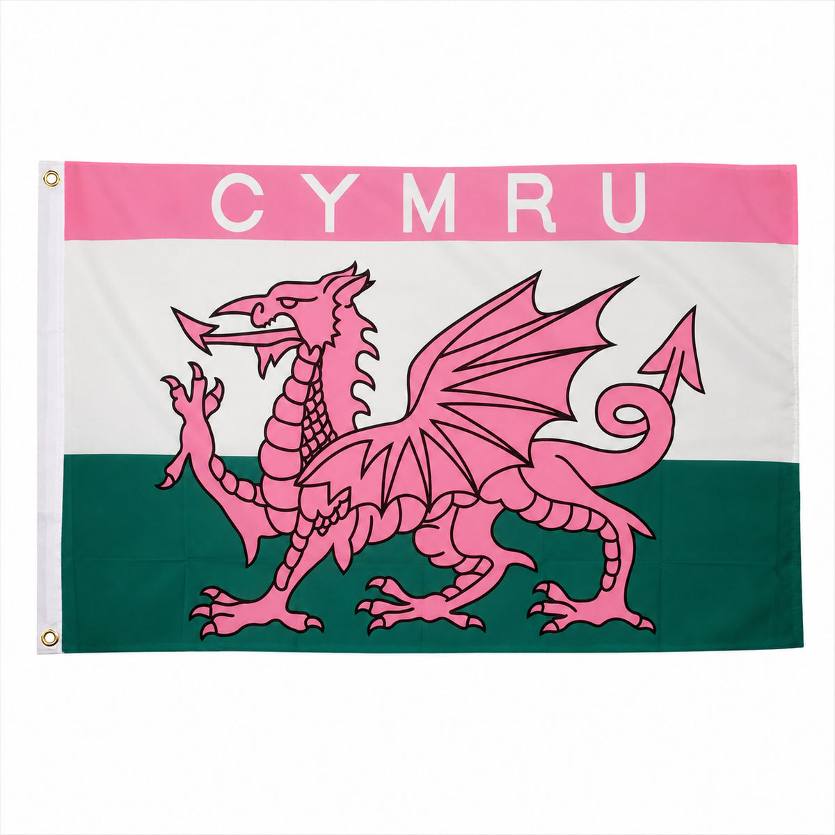 Pink Cymru Flag centred on square white background