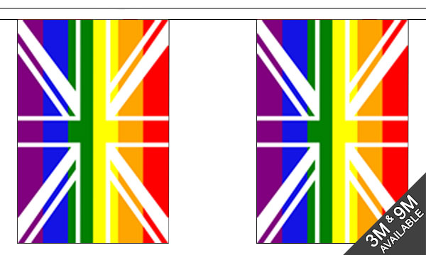 Rainbow Union Jack 3 metre bunting, 10 flags - Flagmania