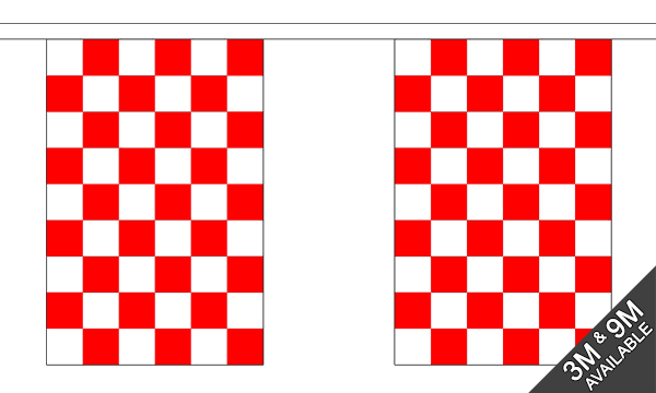 Red and White Check 3 metre bunting, 10 flags - Flagmania