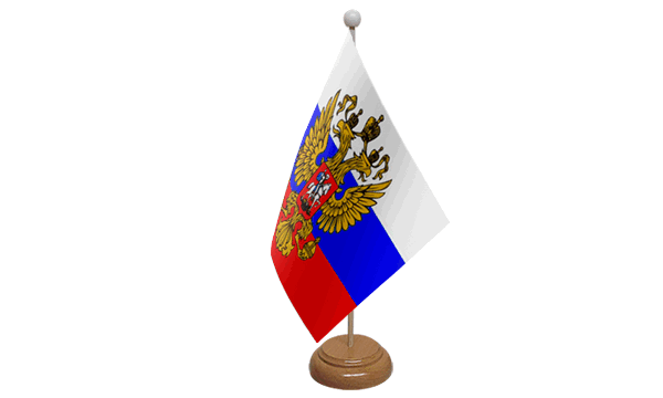 Flagmania Russia (Crest) wooden hand flags, 9x6 inch, pack of 12, no bases