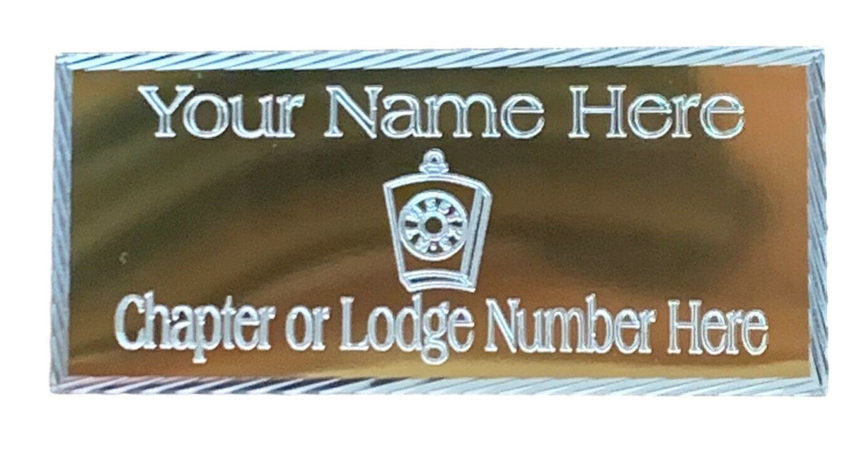 (MP27) 55 mm x 25 mm Personalised Masonic Mark Keystone Gold Edge Cut Case Plate