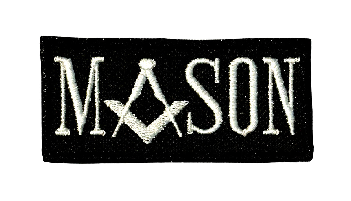 Fully Embroidered Black/White Mason Embroidered Sew / Iron on Patch 80mm x 37mm