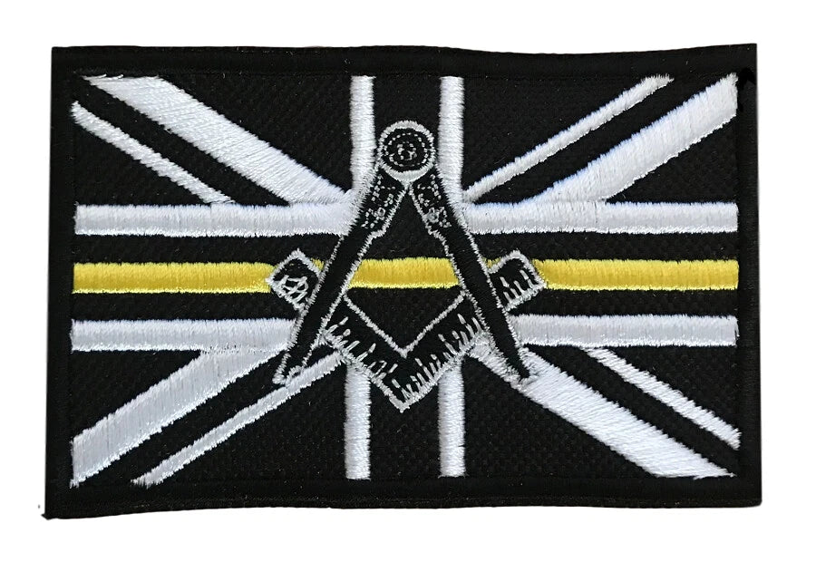 Freemason Masonic Thin Yellow Line No G Embroidered Sew / Iron on Patch 90mm x 60mm