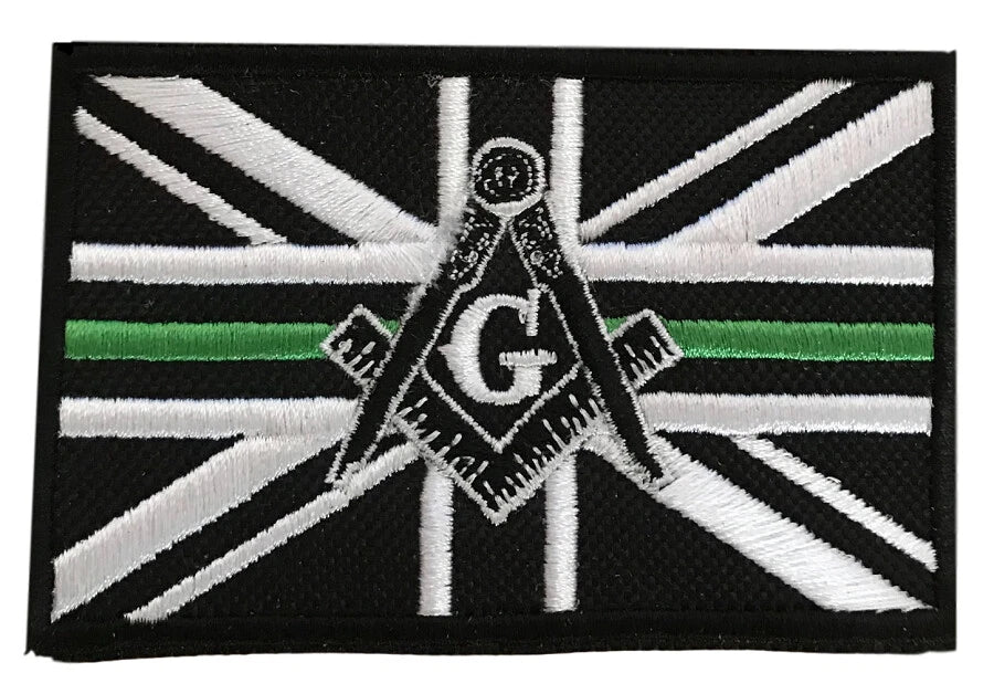 Freemason Masonic Thin Green Line With G Embroidered Sew / Iron on Patch 90mm x 60mm