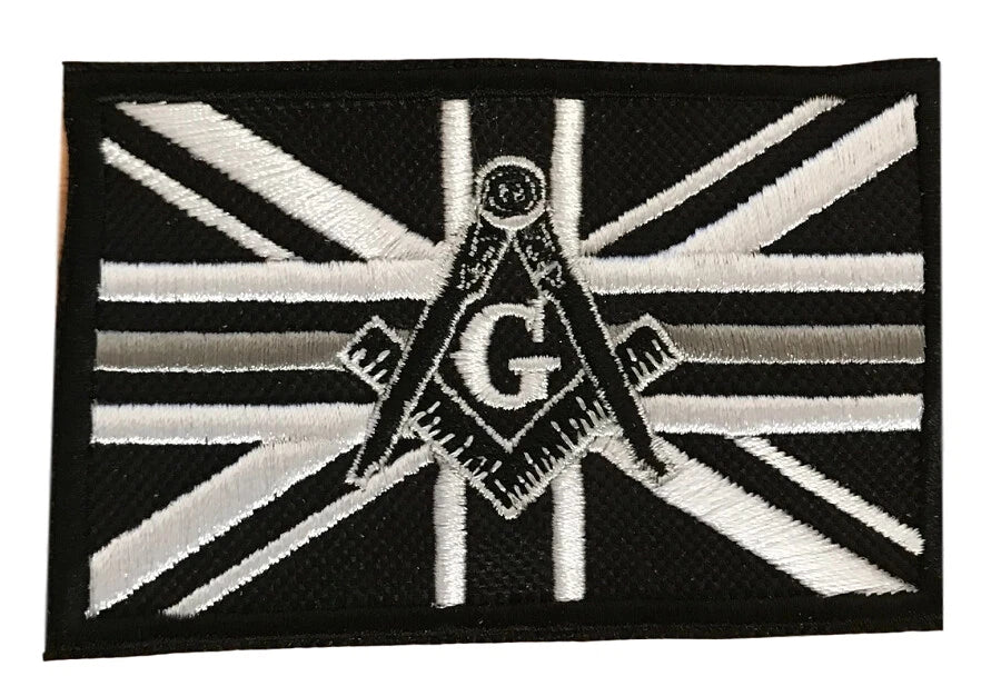 Freemason Masonic Thin Silver Line With G Embroidered Sew / Iron on Patch 90mm x 60mm