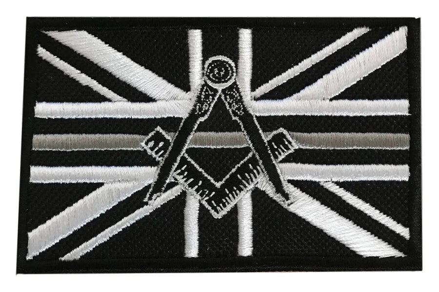 Freemason Masonic Thin Silver Line No G Embroidered Sew / Iron on Patch 90mm x 60mm