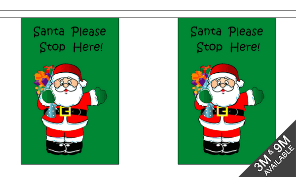 Santa Stop Here 3 metre bunting, 10 flags - Flagmania