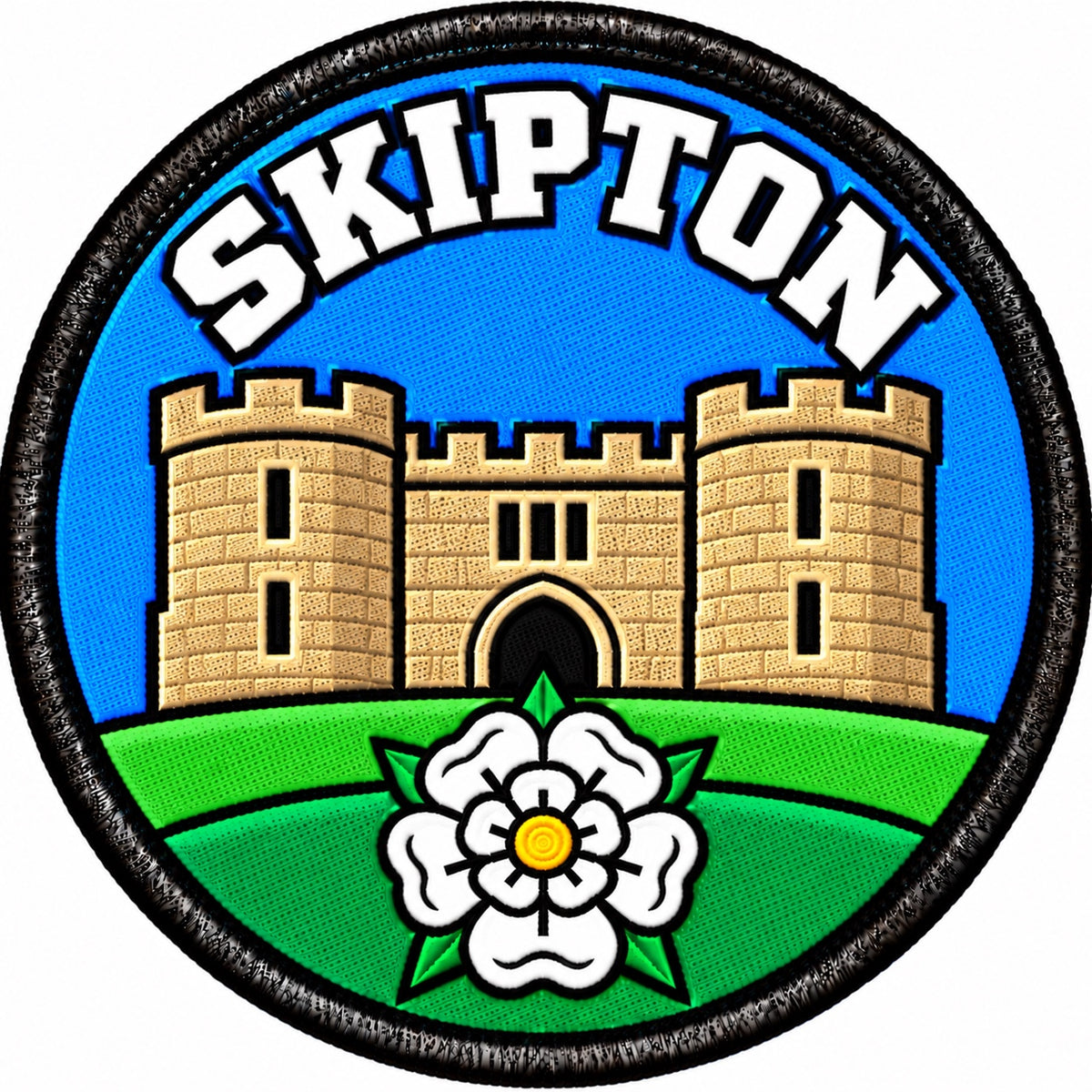 Skipton Yorkshire Castle White Rose 80mm Embroidered Patch