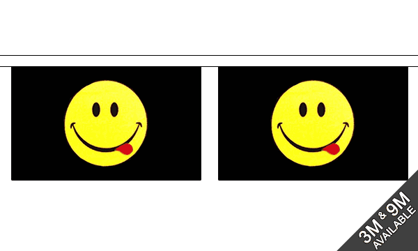 Smiley Face Acid Horizontal 3 metre bunting, 10 flags - Flagmania