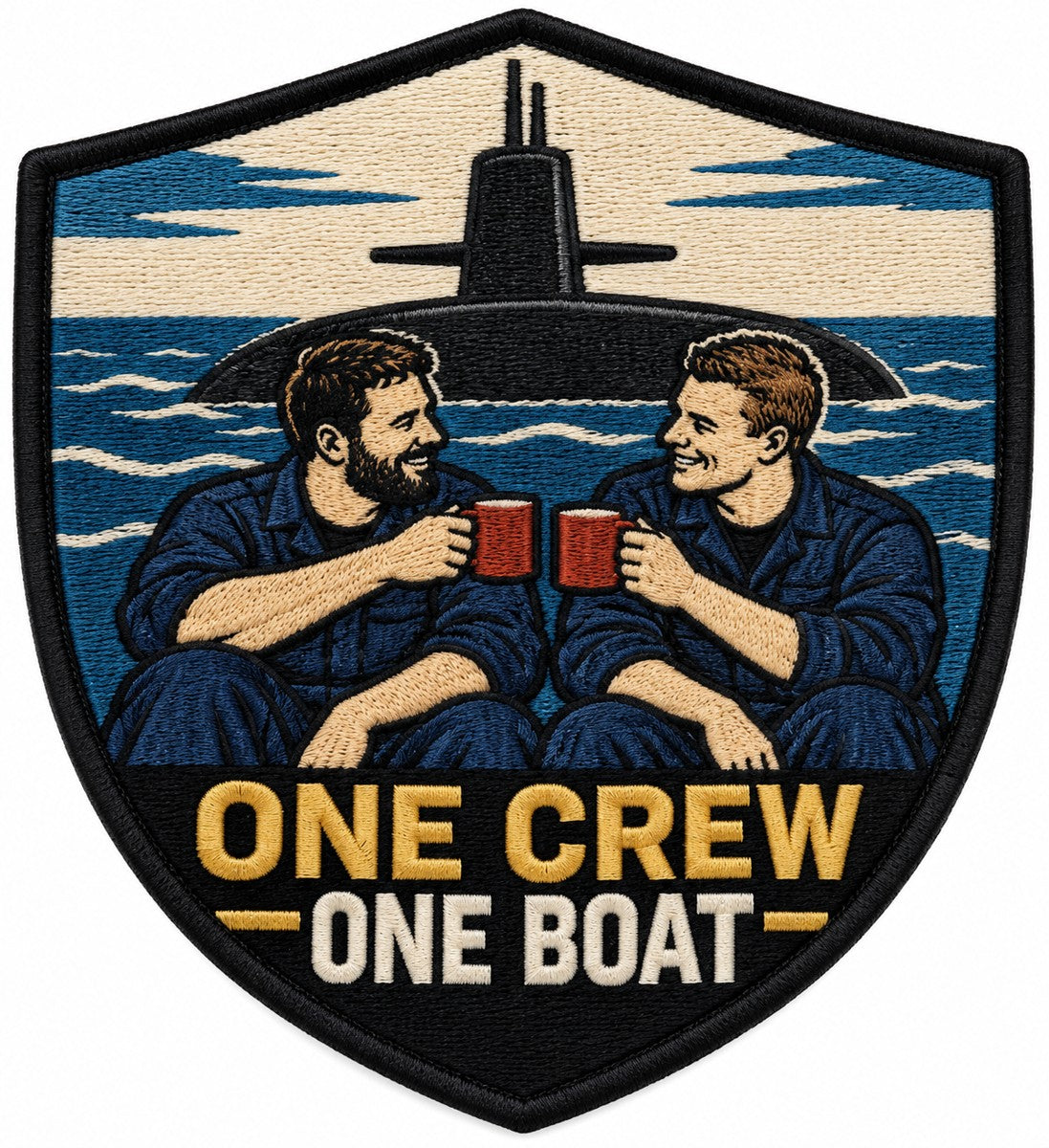 One Crew One Boat embroidered patch design preview - 110mm