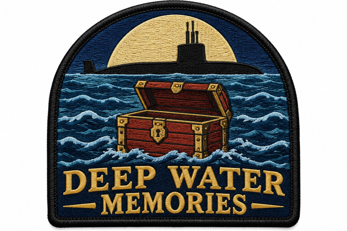 Deep Water Memories embroidered patch design preview - 110mm