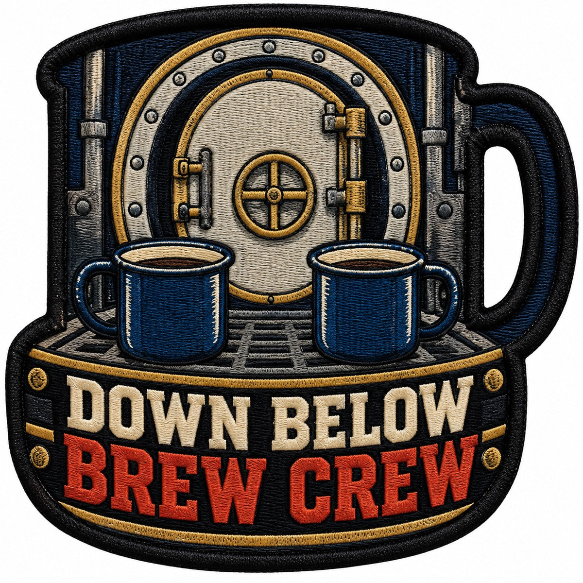 Down Below Brew Crew embroidered patch design preview - 120mm
