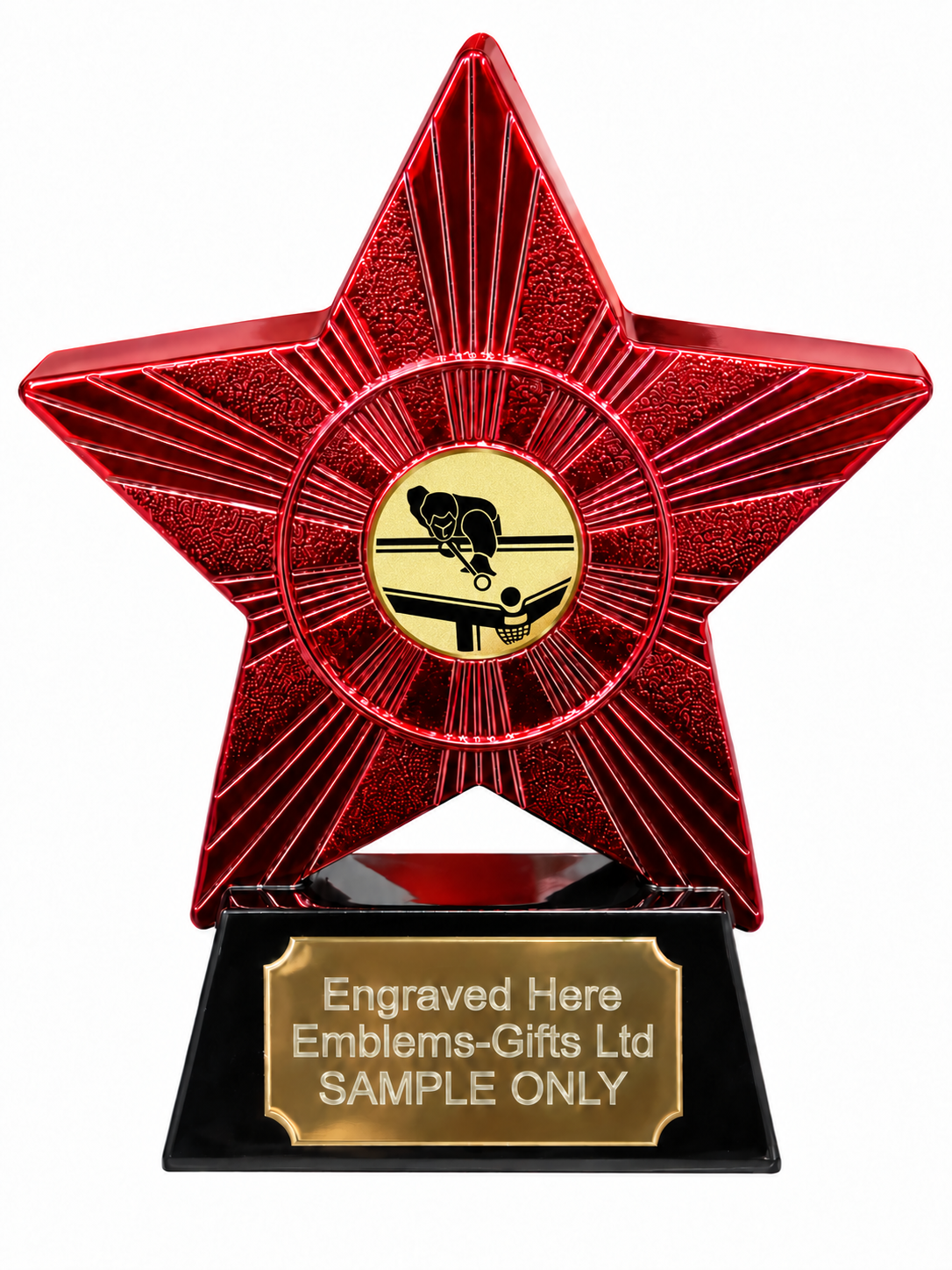 Red Superstar Snooker Player Resin Trophy 140 x 125mm (A1) with small Snooker Player centre