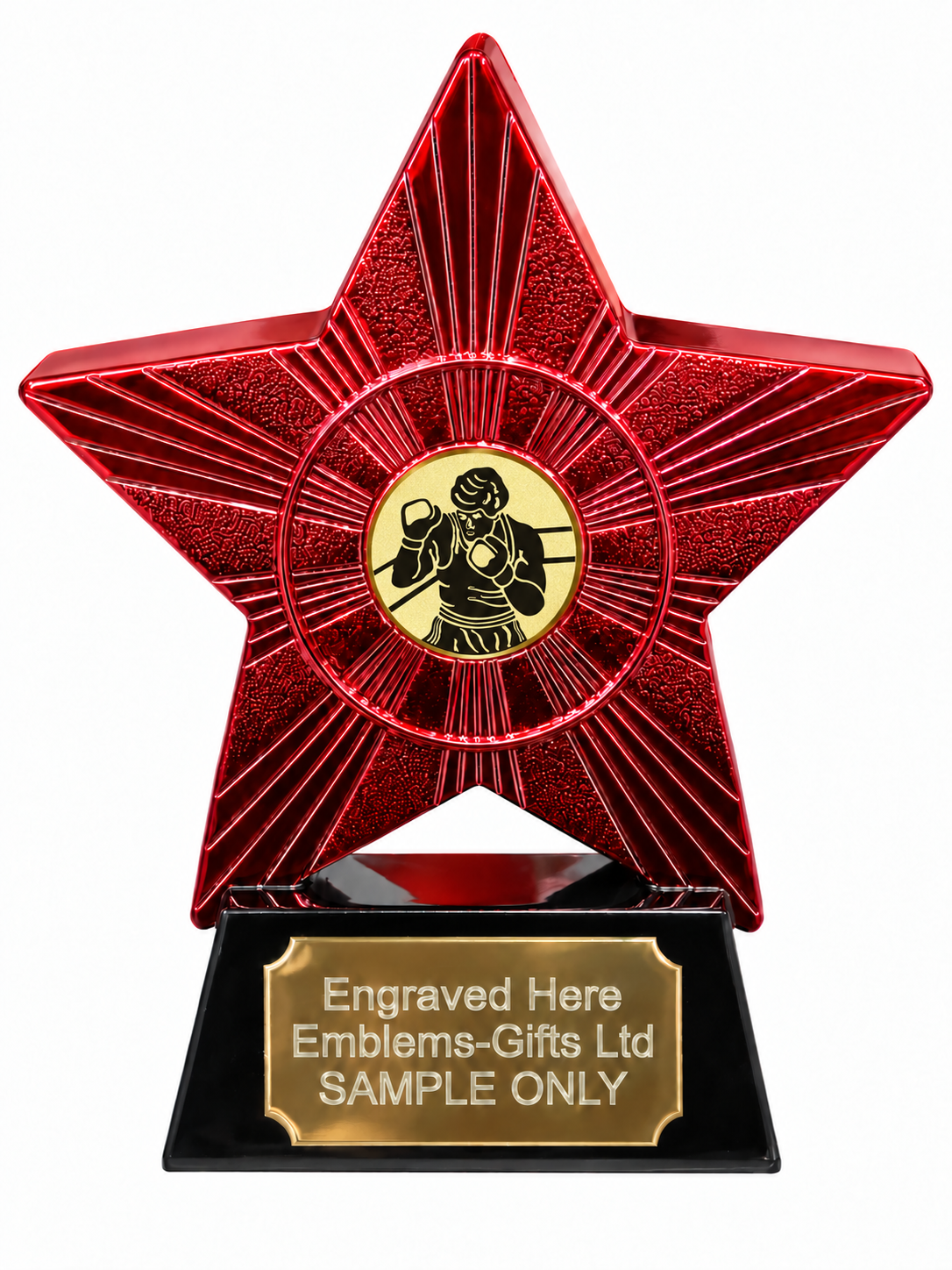 Red Superstar Boxer Resin Trophy 140 x 125mm (A1) with small Boxer centre