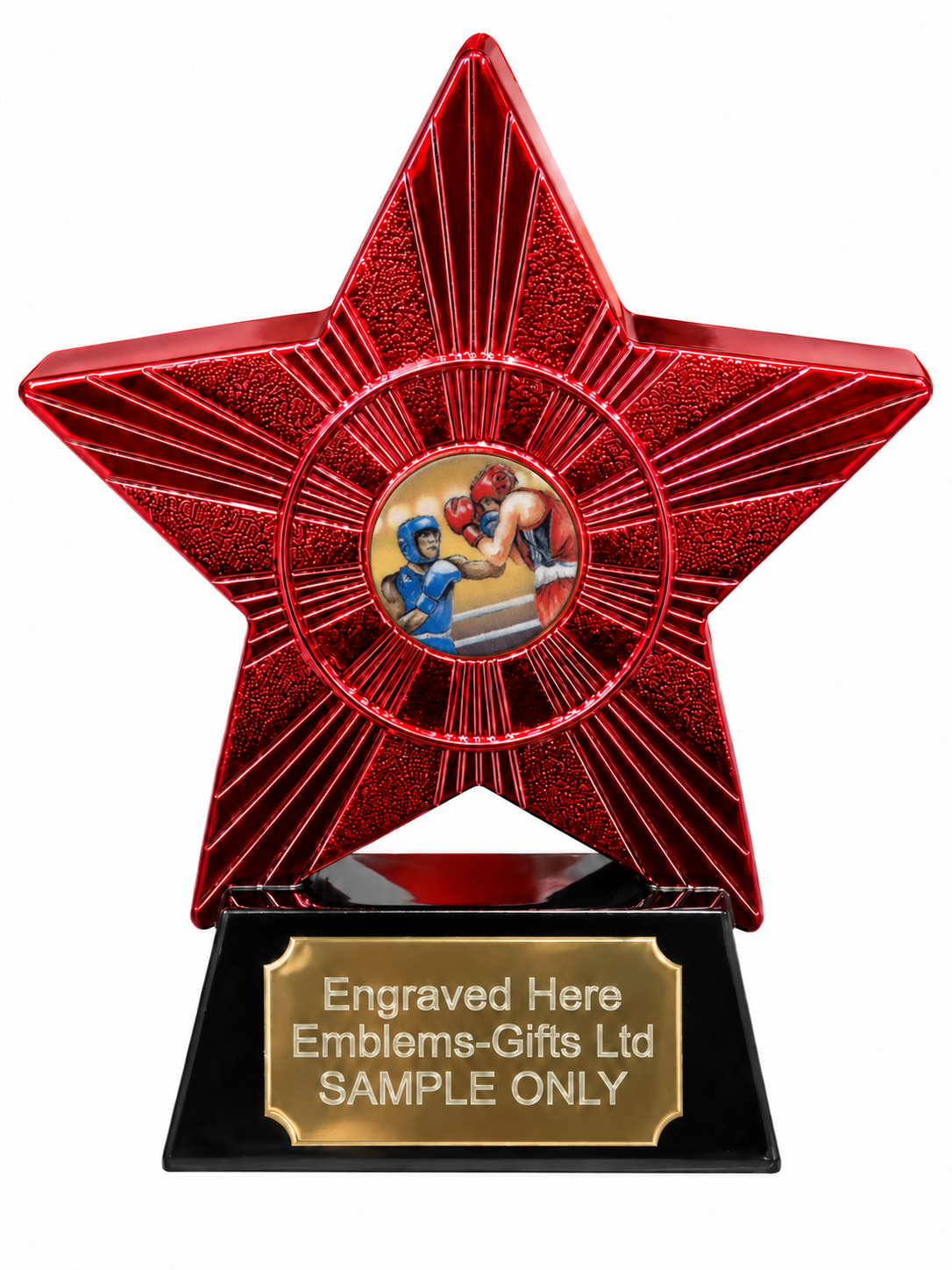 Red Superstar Boxing Match Resin Trophy 140 x 125mm (A1) with small Boxing Match centre