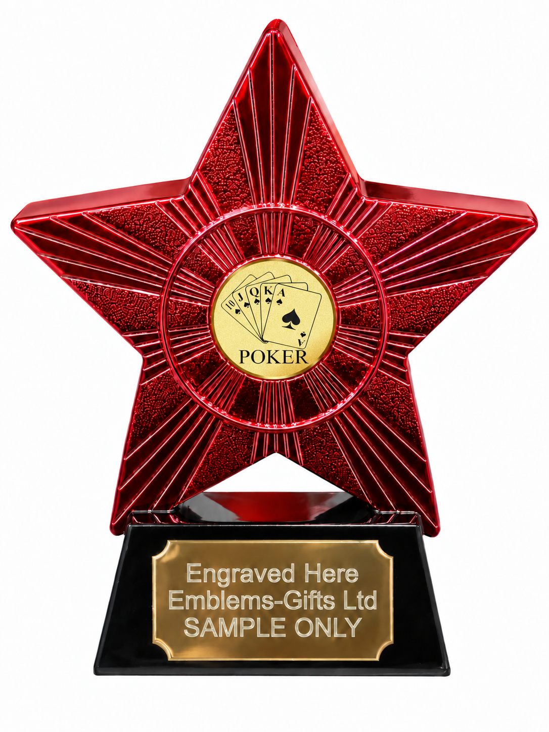 Red Superstar Poker Resin Trophy 140 x 125mm (A1) with small Poker centre