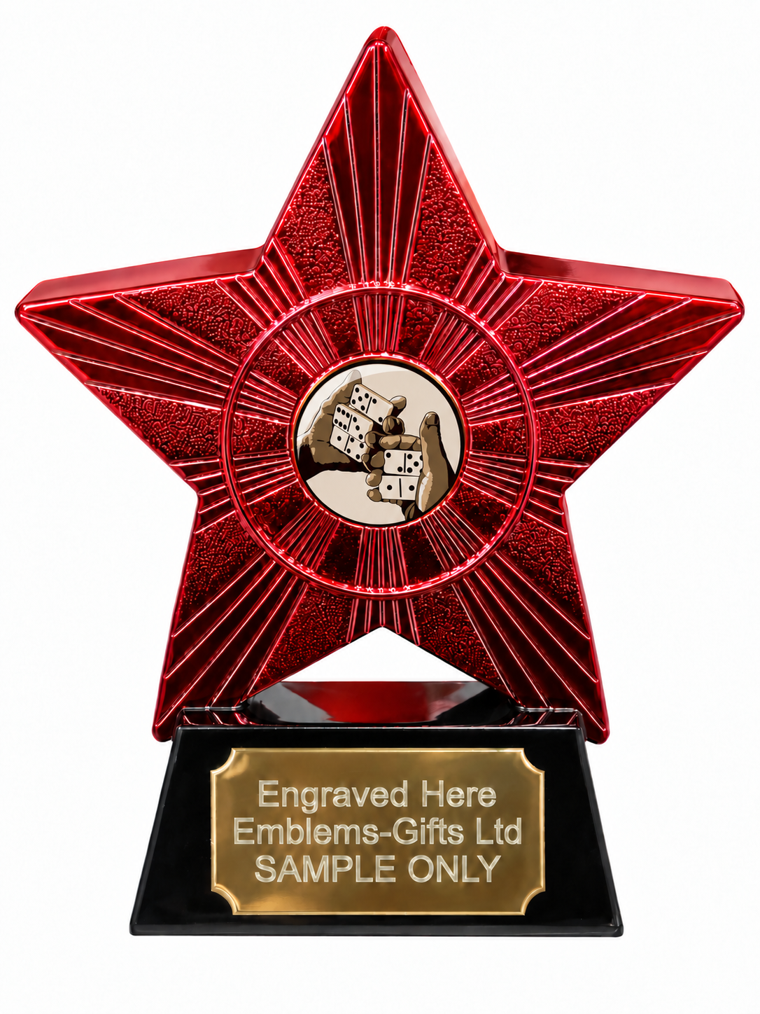 Red Superstar Dominoes Sepia Resin Trophy 140 x 125mm (A1) with small Dominoes Sepia centre