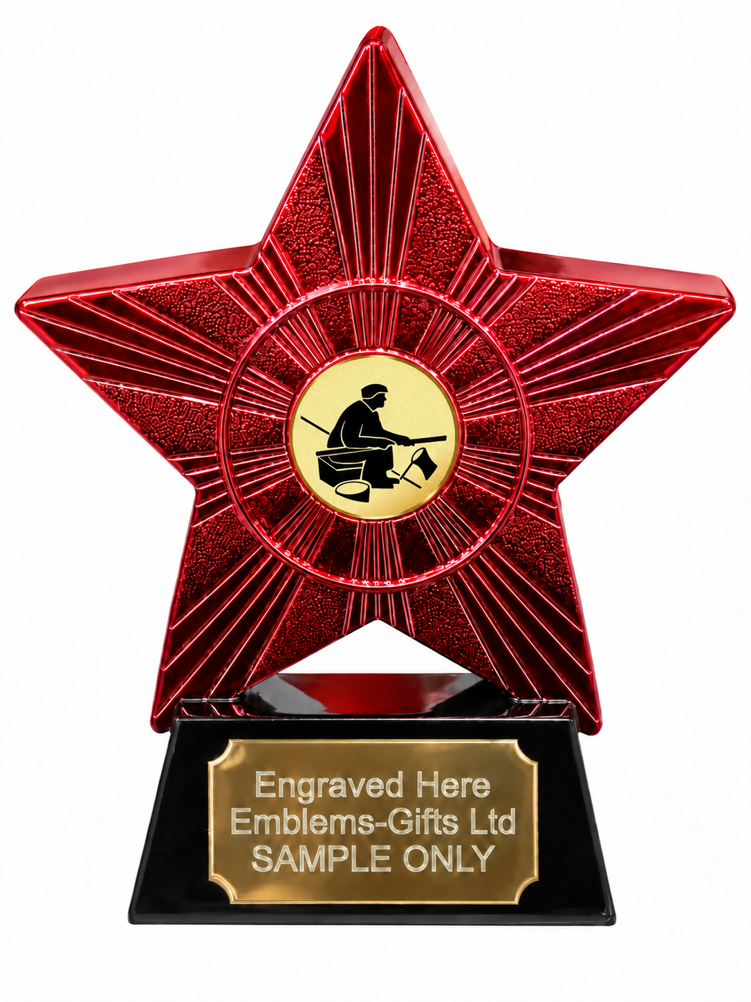 Red Superstar Angling Gold Resin Trophy 140 x 125mm (A1) with small Angling Gold centre