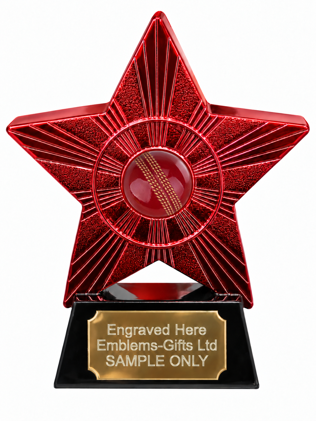 Red Superstar Cricket Ball Resin Trophy 140 x 125mm (A1) with small Cricket Ball centre