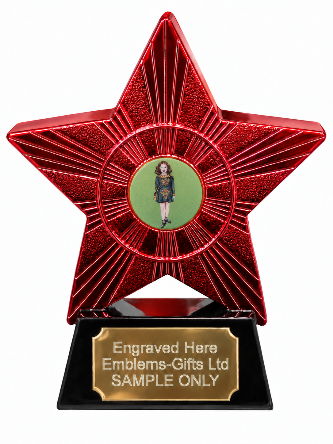 Red Superstar Irish Dancing Resin Trophy 140 x 125mm (A1) with small Irish Dancing centre