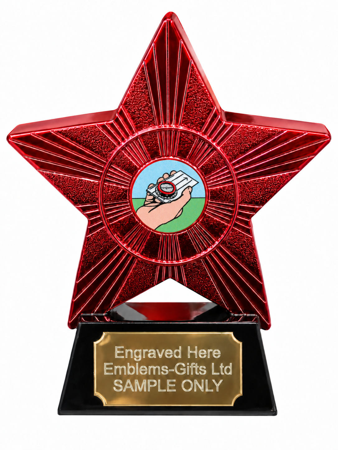 Red Superstar Orienteering Resin Trophy 140 x 125mm (A1) with small Orienteering centre
