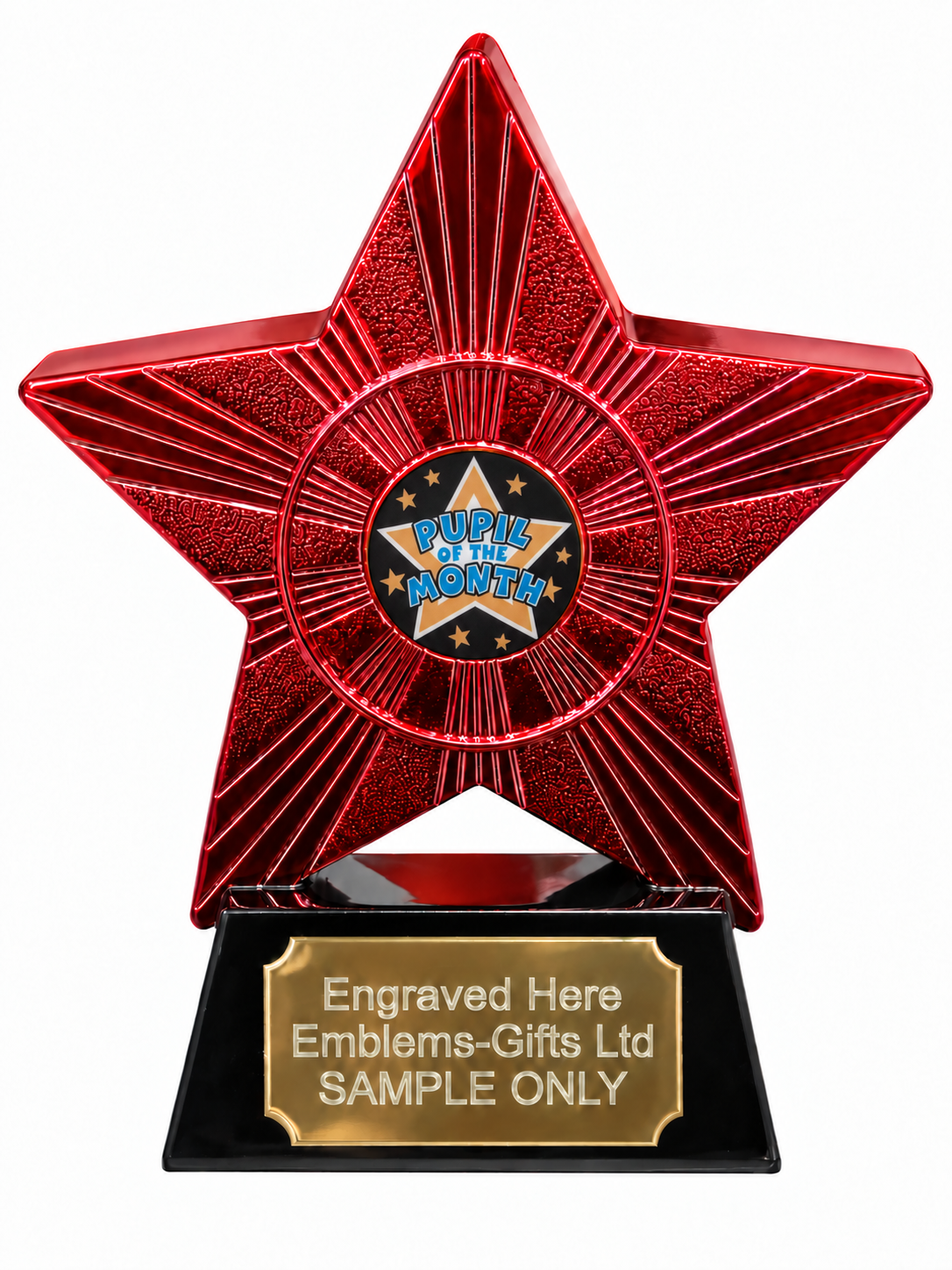 Red Superstar Pupil of the Month Resin Trophy 140 x 125mm (A1) with small Pupil of the Month centre