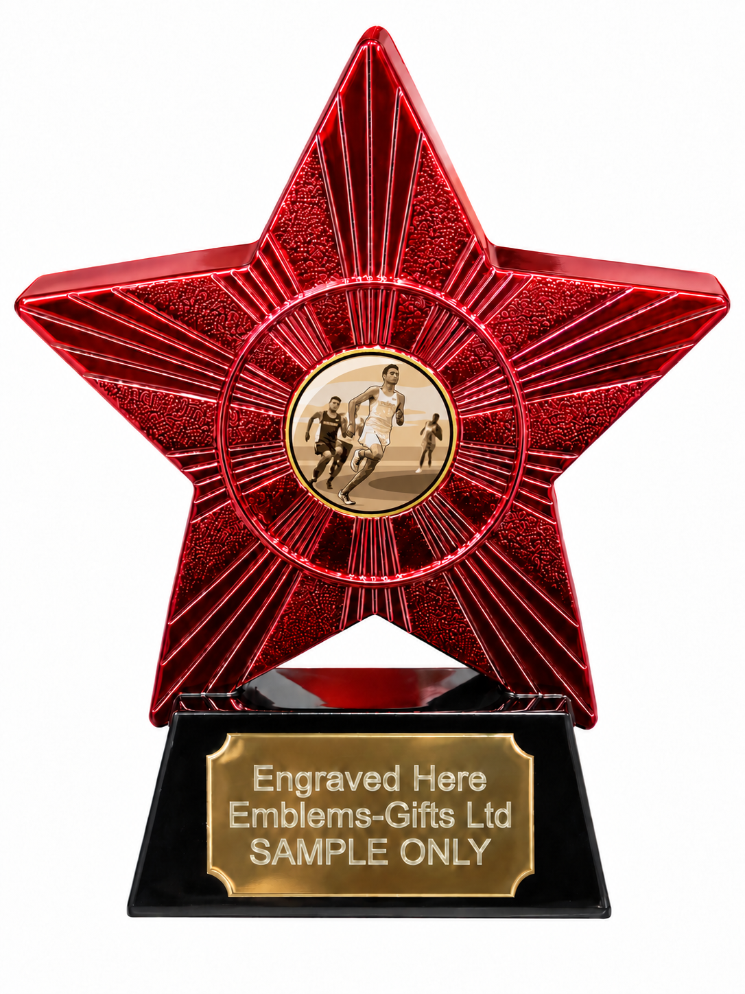 Red Superstar Track Running Sepia Resin Trophy 140 x 125mm (A1) with small Track Running Sepia centre