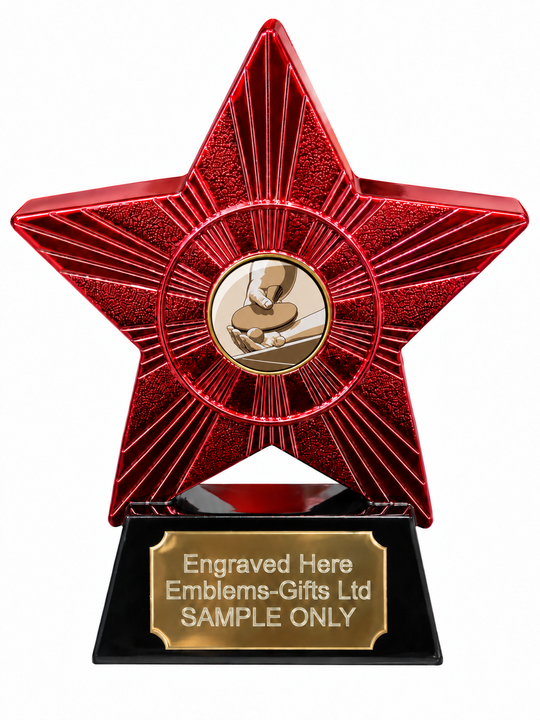 Red Superstar Table Tennis Serve Resin Trophy 140 x 125mm (A1) with small Table Tennis Serve centre