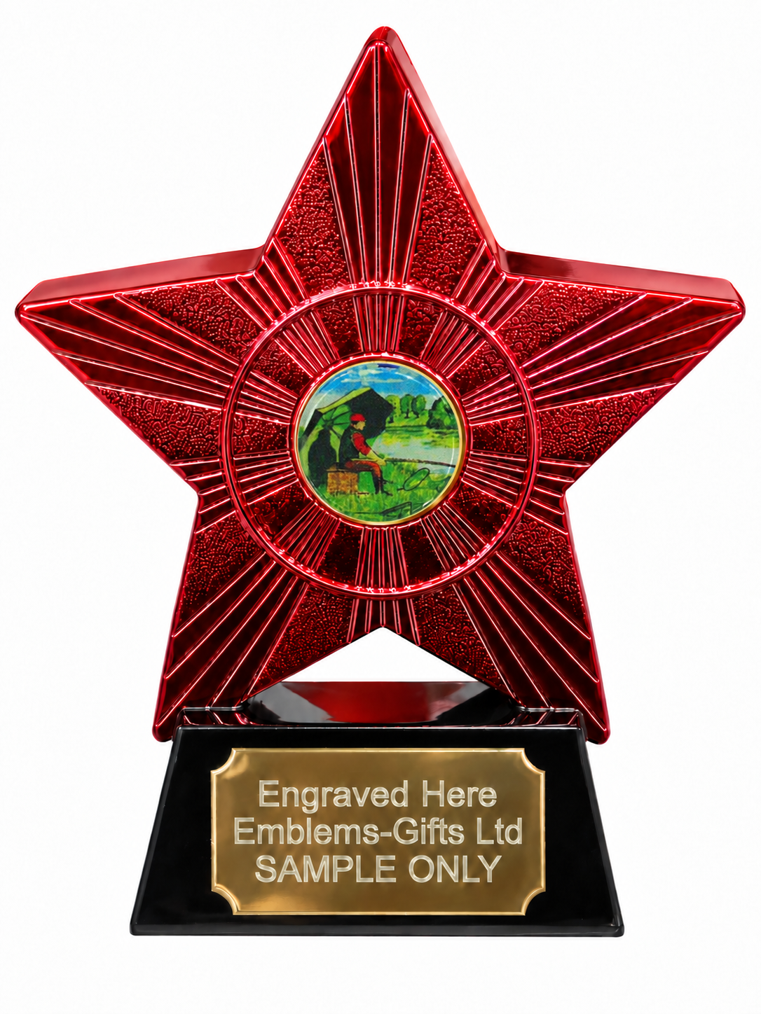 Red Superstar Angling Resin Trophy 140 x 125mm (A1) with small Angling centre