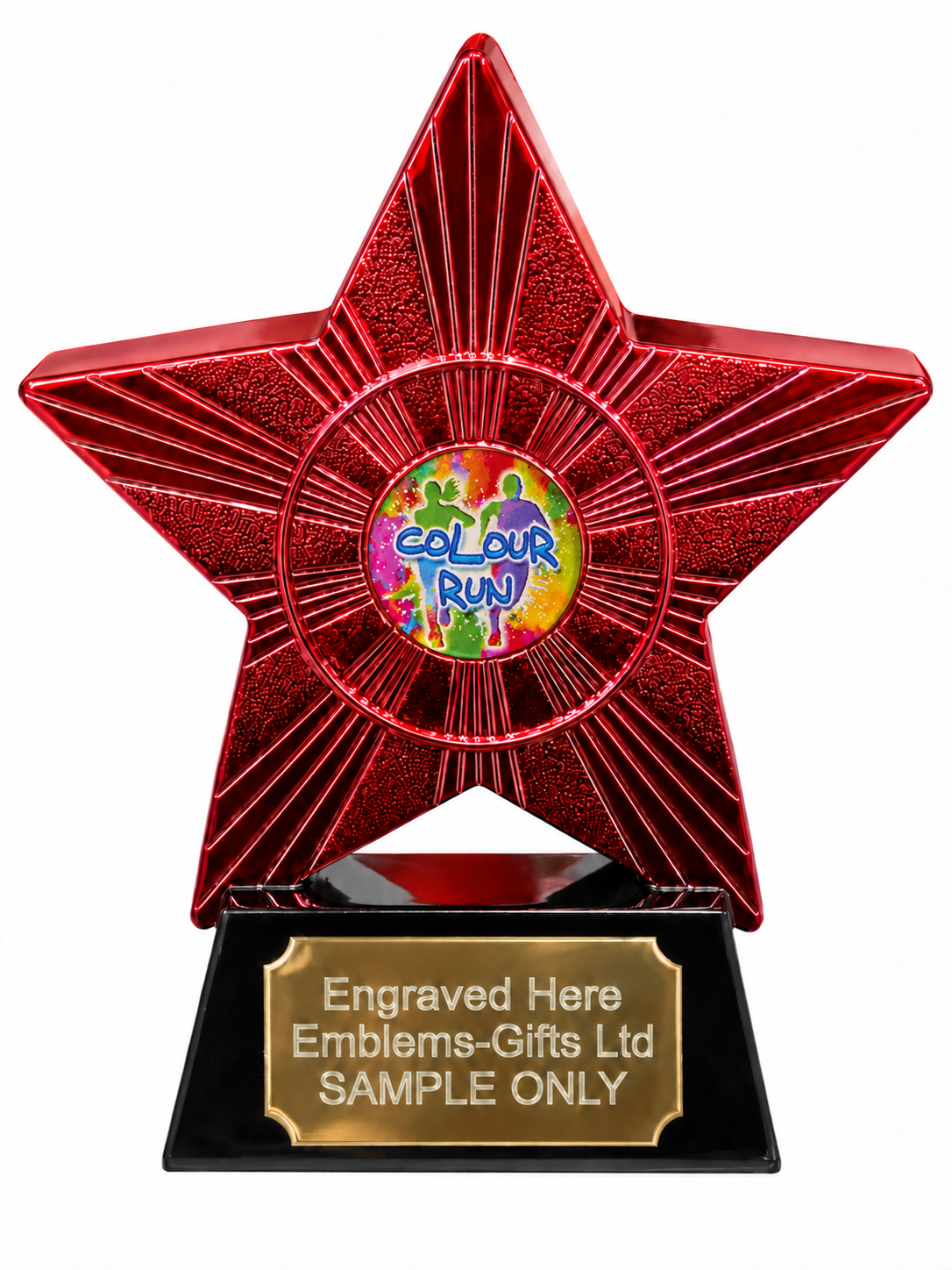 Red Superstar Colour Run Resin Trophy 140 x 125mm (A1) with small Colour Run centre