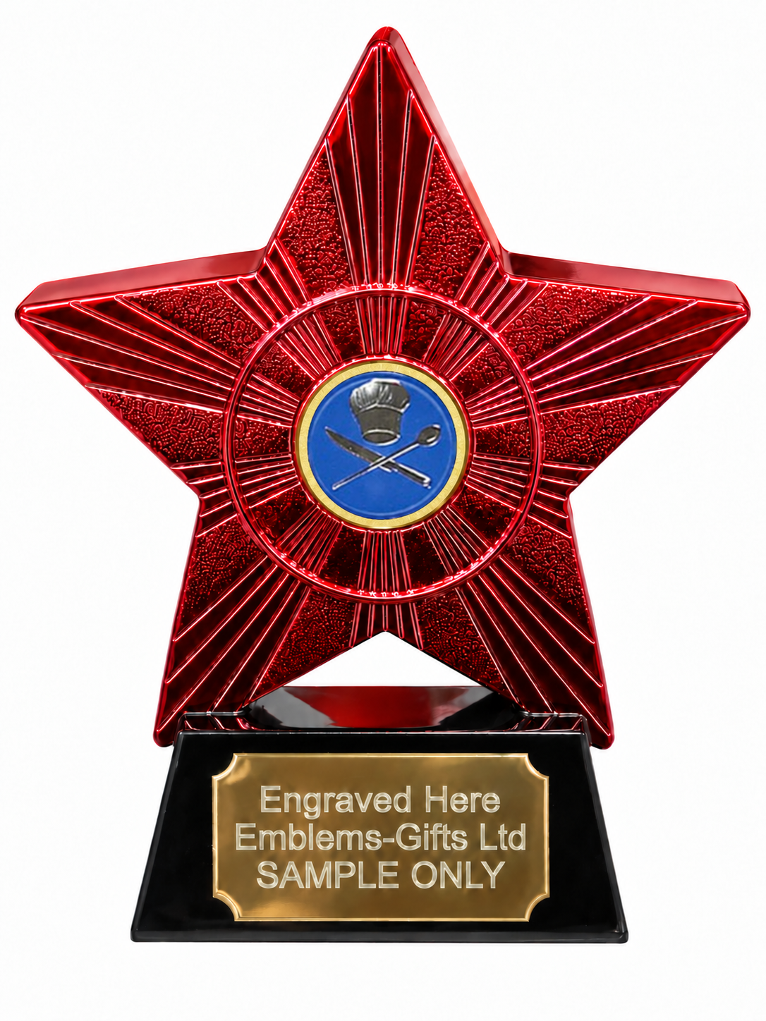 Red Superstar Cooking Chef Resin Trophy 140 x 125mm (A1) with small Cooking Chef centre