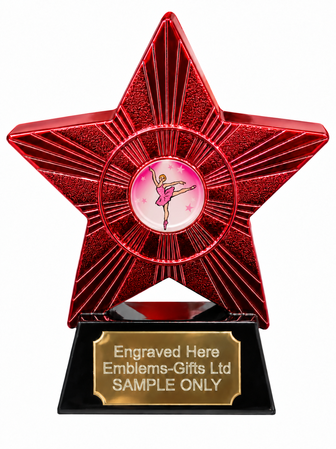 Red Superstar Ballet Dancer Resin Trophy 140 x 125mm (A1) with small Ballet Dancer centre