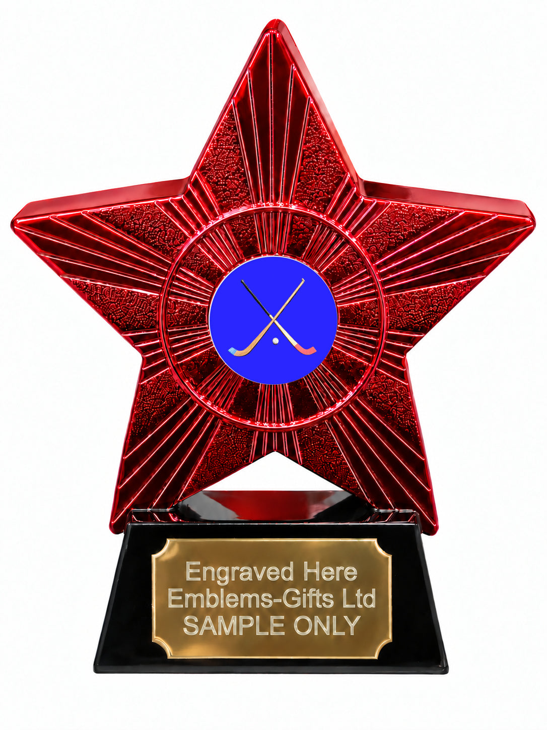 Red Superstar Shinty Crossed Sticks Resin Trophy 140 x 125mm (A11)