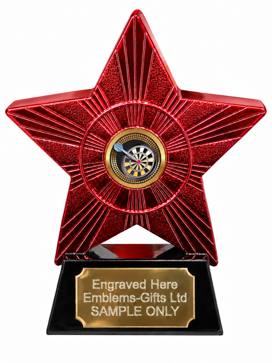 Red Superstar Darts Bullseye Resin Trophy 140 x 125mm (A2) with small Darts Bullseye centre