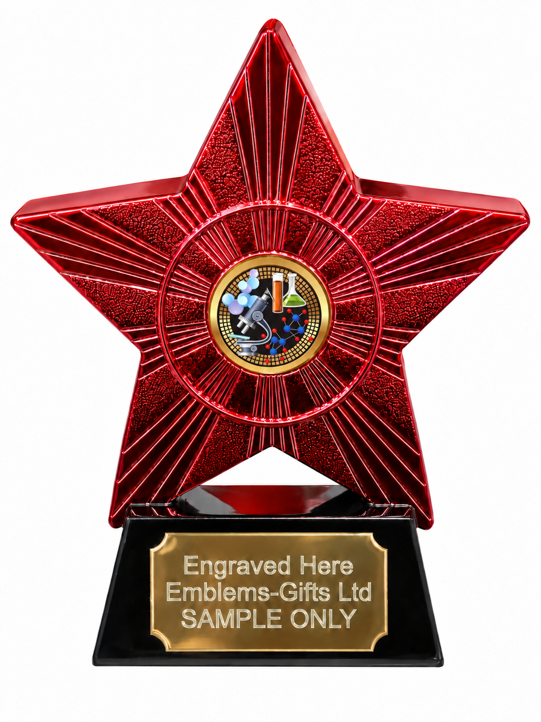 Red Superstar Science Resin Trophy 140 x 125mm (A2) with small Science centre