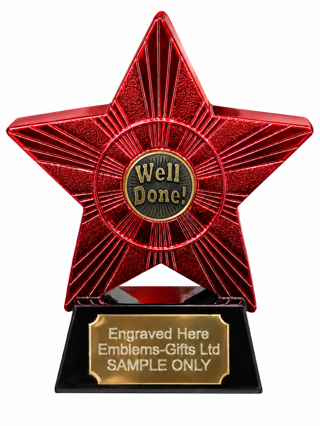 Red Superstar Well Done Bronze Resin Trophy 140 x 125mm (A2) with small Well Done Bronze centre