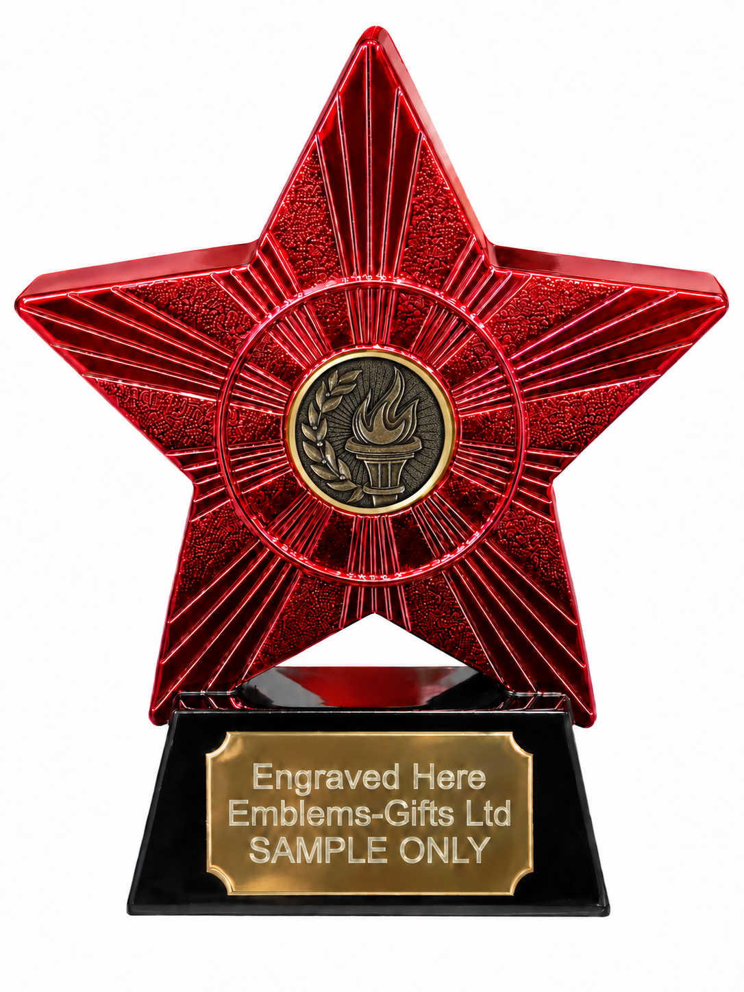 Red Superstar Torch and Laurel Bronze Resin Trophy 140 x 125mm (A2) with small torch and laurel bronze centre