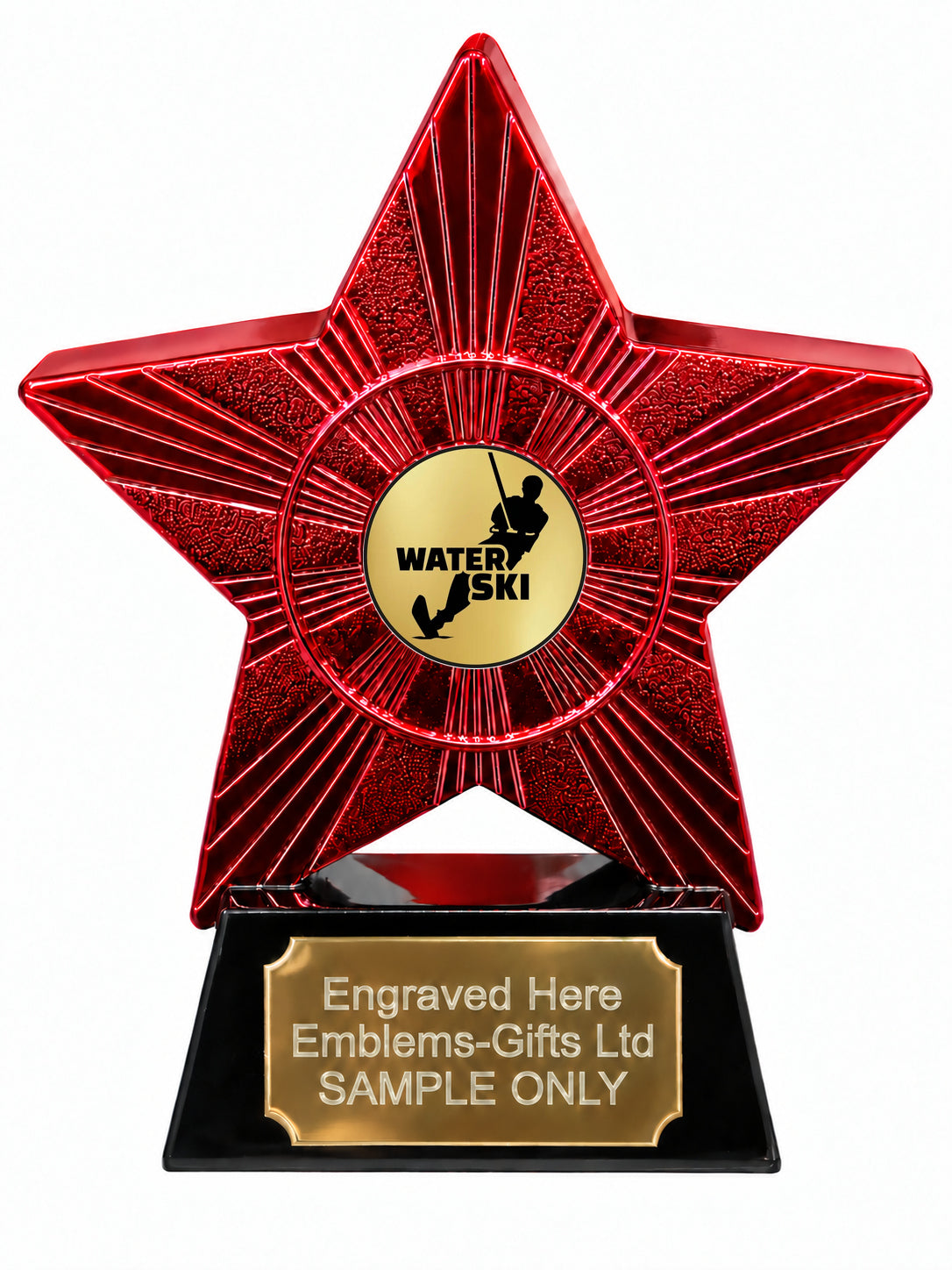 Red Superstar Water Ski Gold Resin Trophy 140 x 125mm (A25)