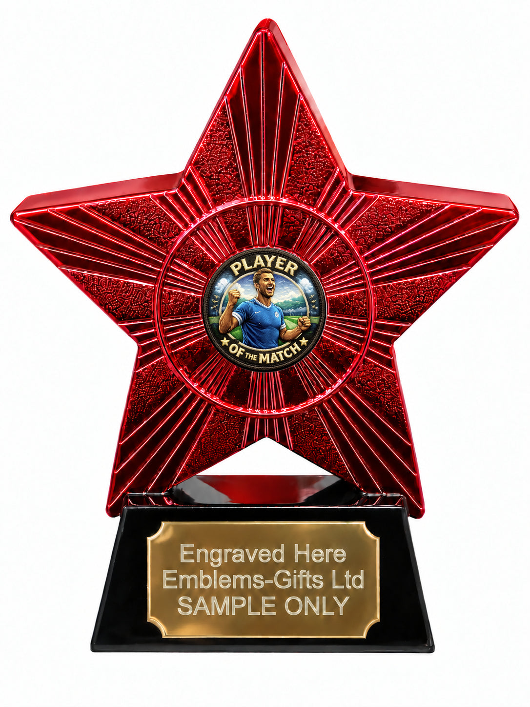 Red Superstar Male Football Player of the Match Resin Trophy 140 x 125mm (A26)