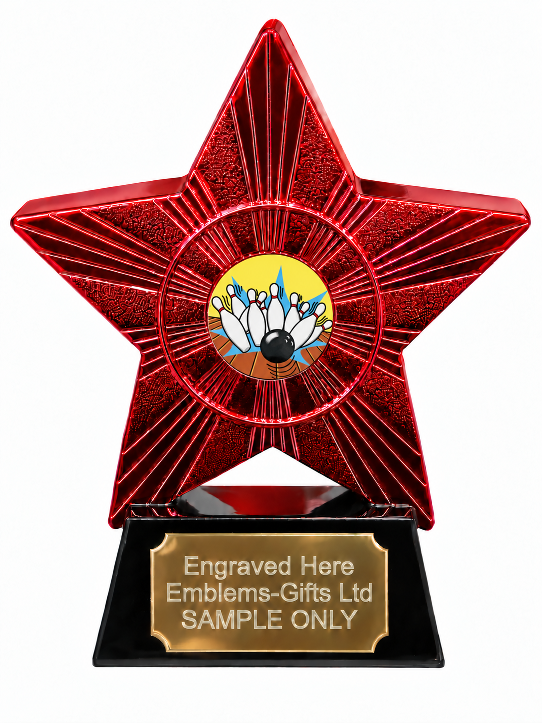 Red Superstar Ten Pin Bowling Strike Resin Trophy 140 x 125mm (A3)
